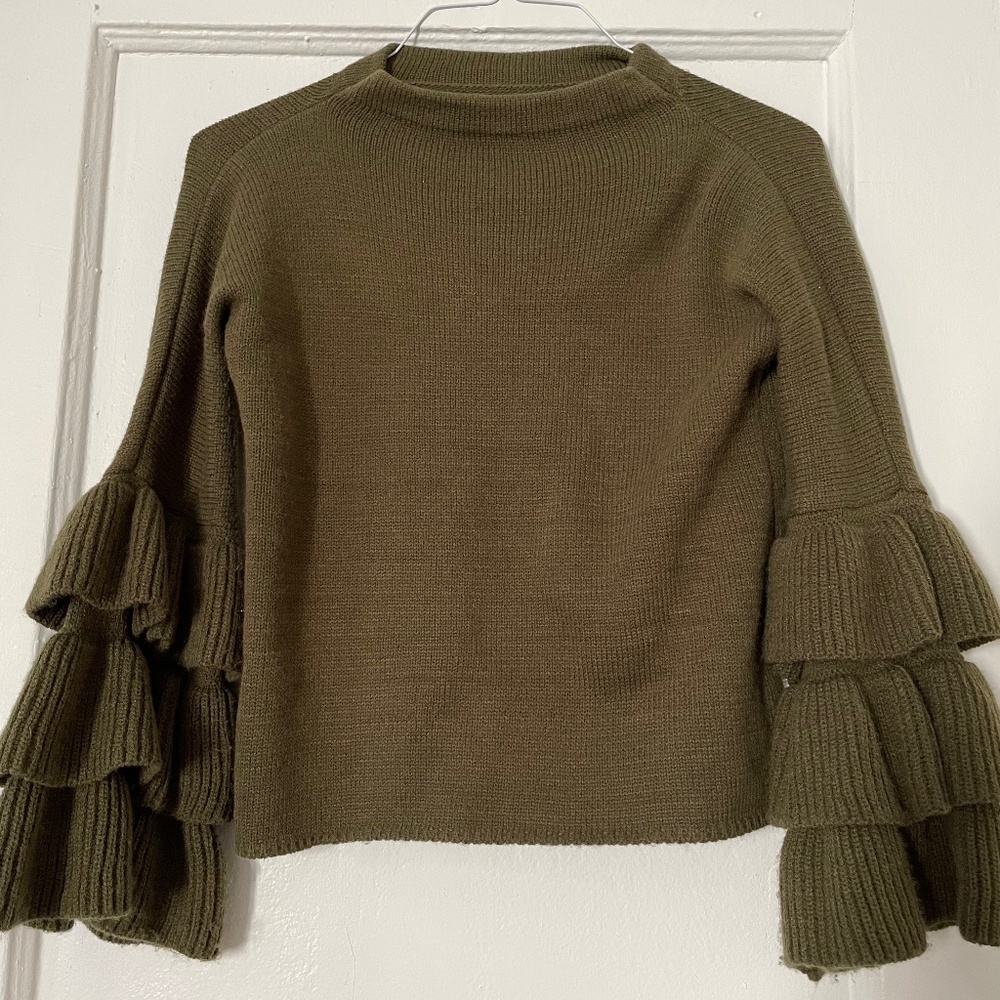 Olive green sweater with statement sleeves